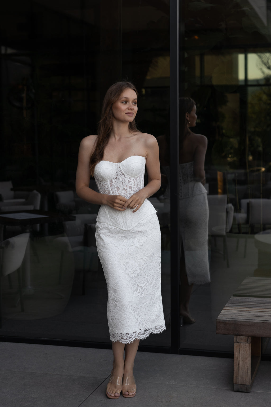 Lace corset top and midi skirt