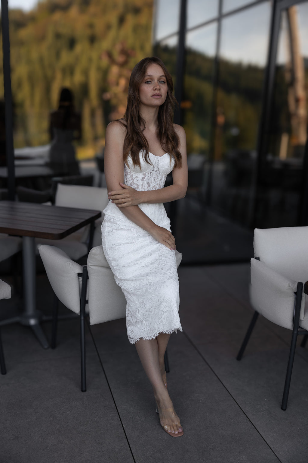 Lace corset top and midi skirt