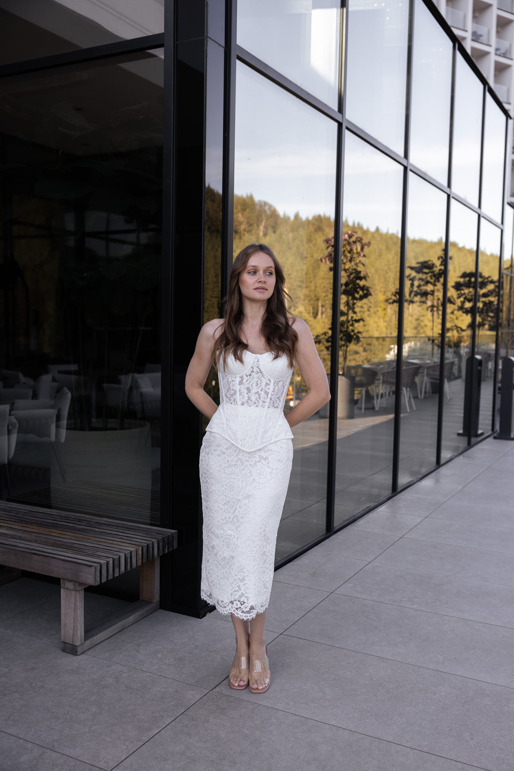 Lace corset top and midi skirt