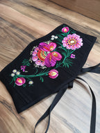 Ukrainian custom made corset, black corset, plus size underbust corset belt, linen floral embroidered corset, petrykivka embroidery