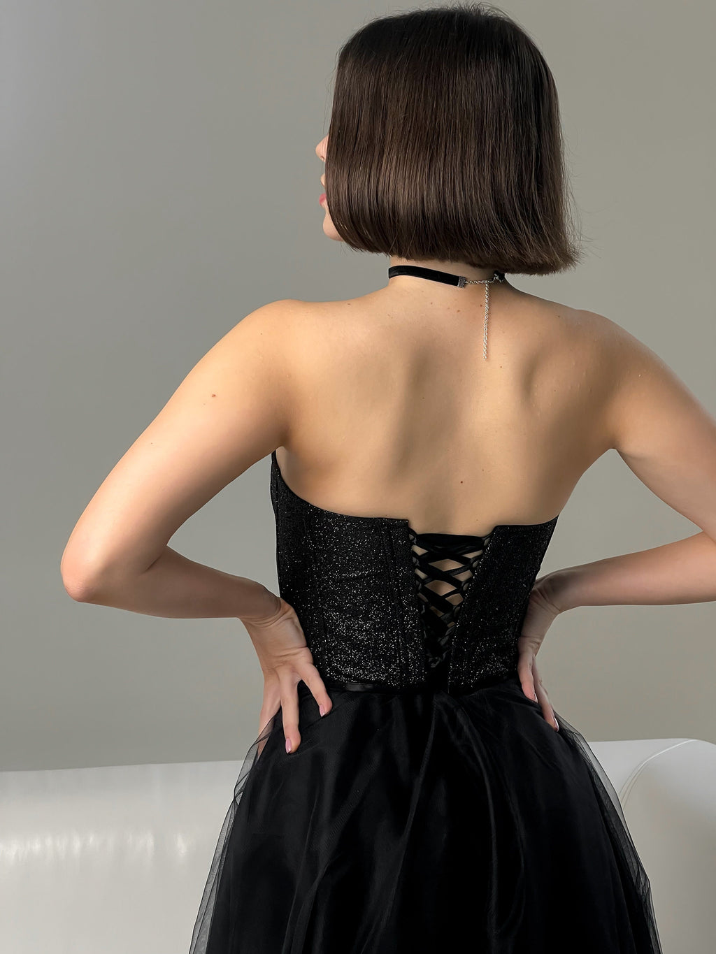 Black corset top, custom made prom glitter dress, plus size corset top