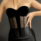 Prom corset top, black custom made prom velvet dress, party dress, velvet plus size corset top
