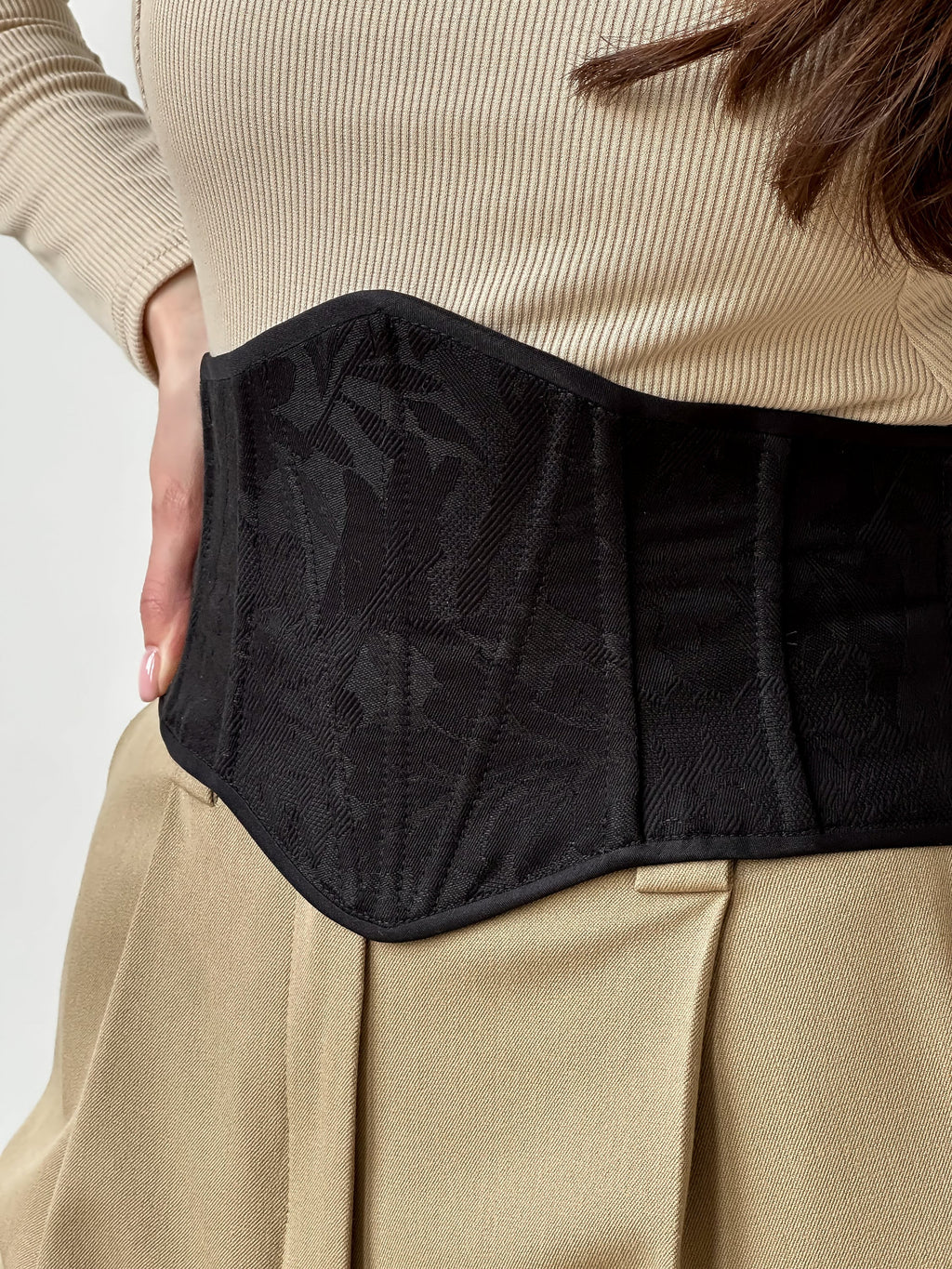 Jacquard corset belt, black jacquard underbust corset belt, custom renaissance corset, Victorian corset top, plus size underbust corset belt