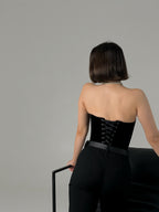 Handmade embroidered corset, black velvet ukrainian corset top, custom made clothes