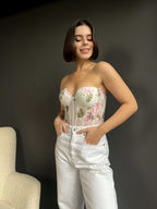 Prom corset top, floral roses prom corset dress, plus size corset top, custom handmade overbust corset