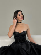 Black corset top, custom made prom glitter dress, plus size corset top