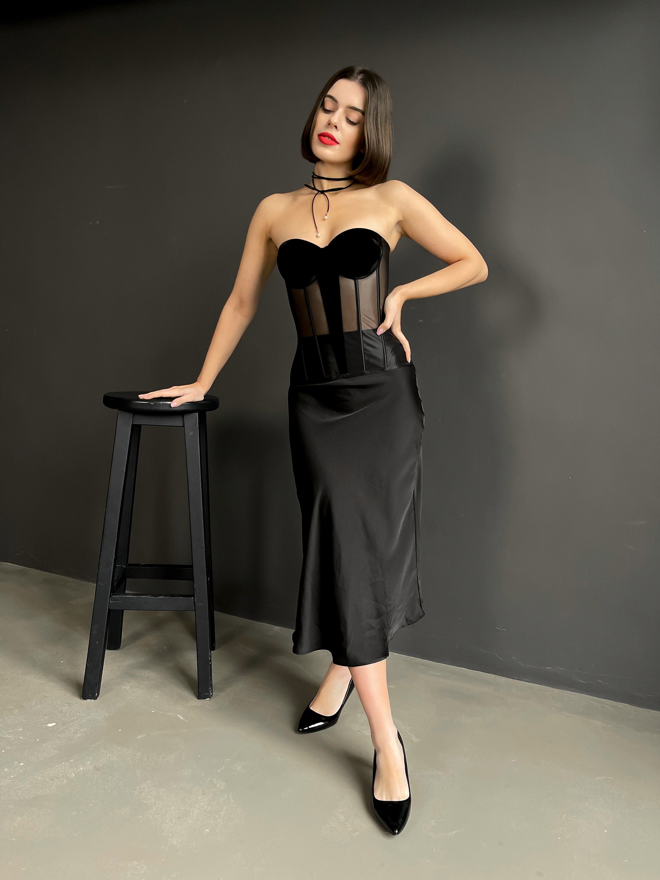 Prom corset top, black custom made prom velvet dress, party dress, velvet plus size corset top
