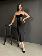 Prom corset top, black custom made prom velvet dress, party dress, velvet plus size corset top