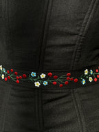 Linen custom corset with flowers, machine embroidered corset top, black corset with long detachable sleeves, Ukrainian custom corset