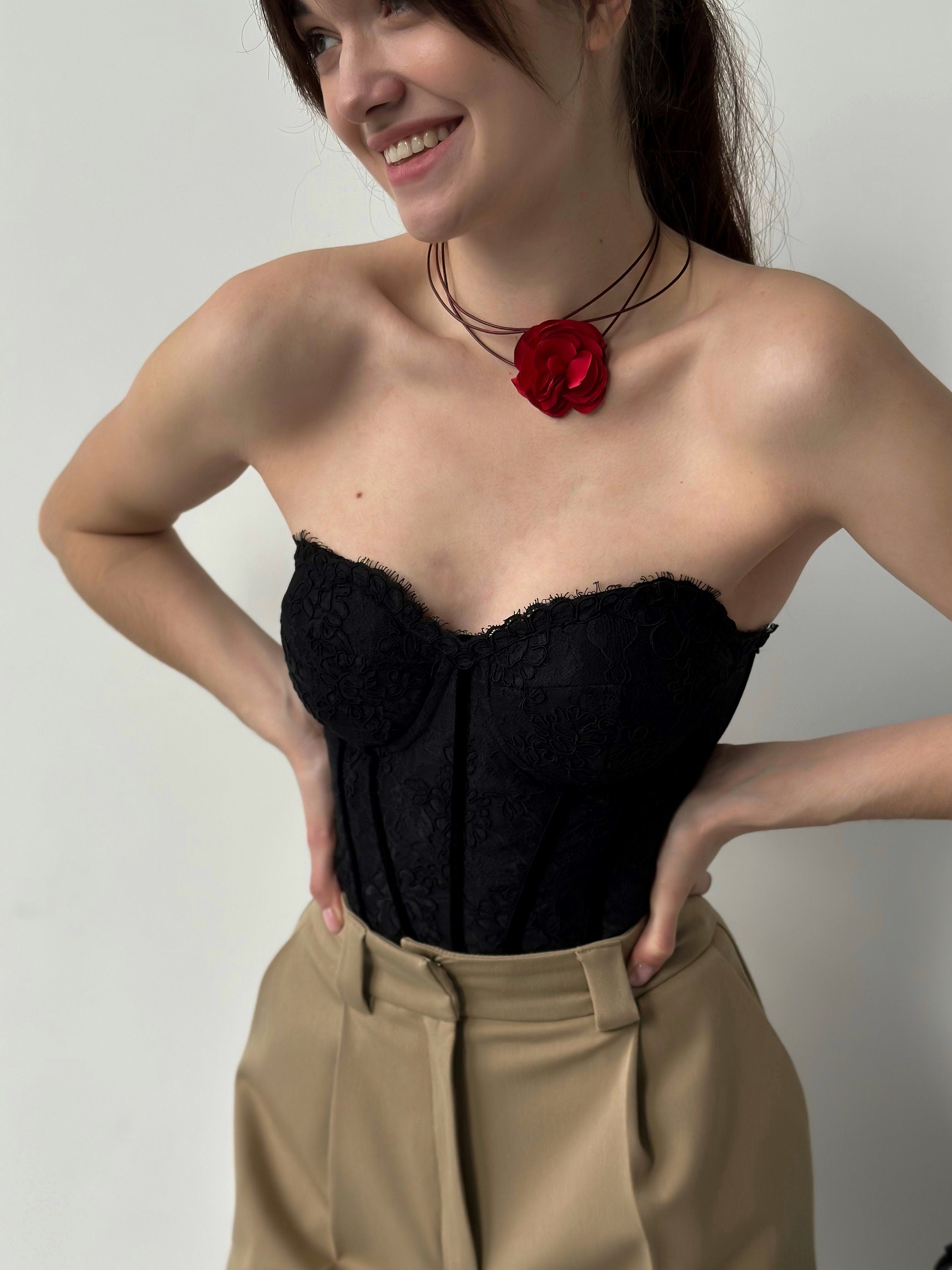 Black corset top, lace custom made prom corset top, party dress, black prom dress