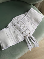 Underbust corset belt lace cover, linen white custom made corset waist, bride corset belt