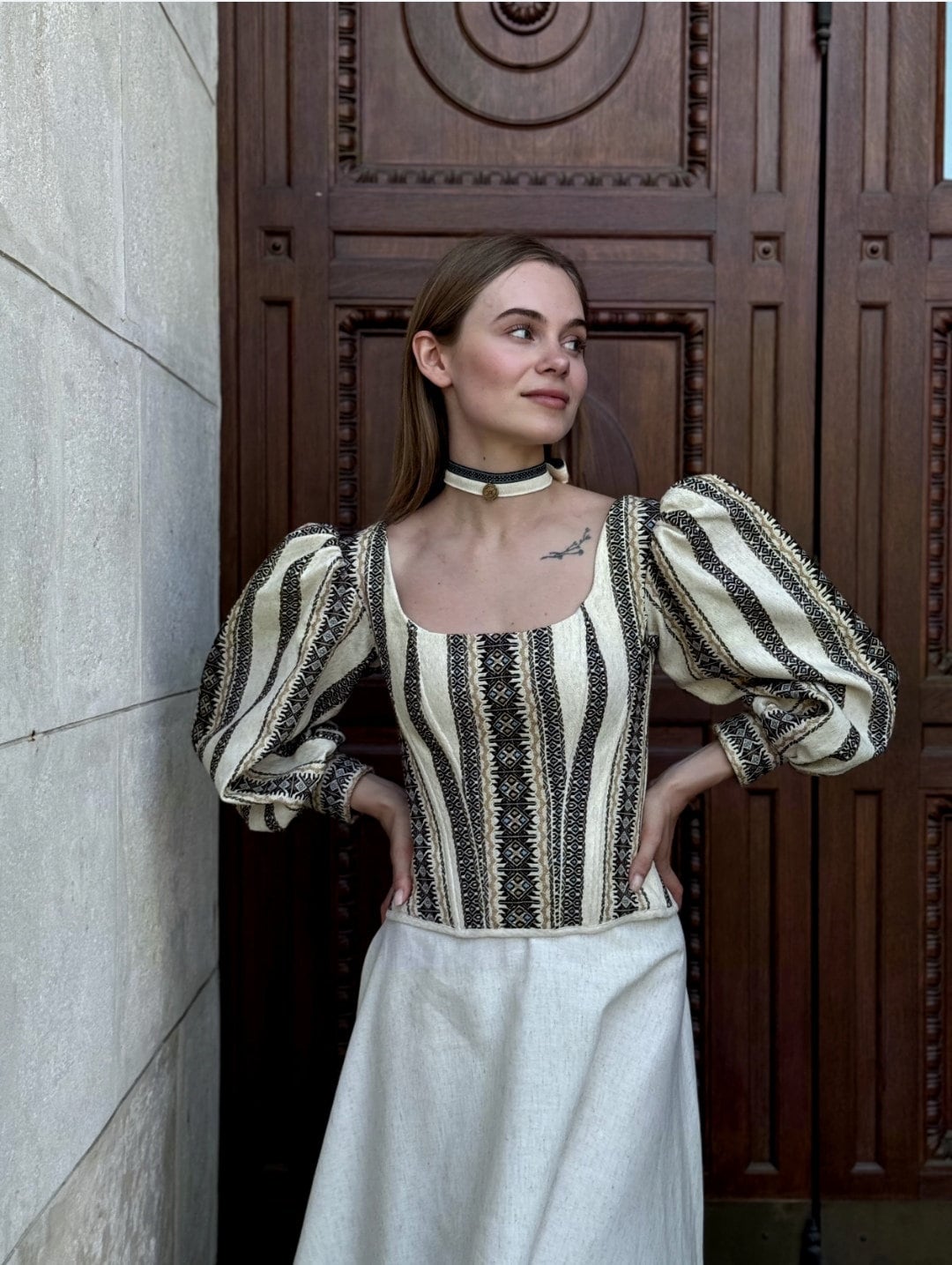 Ukraine corset top, corset with long sleeves, ukrainian custom made corset top, etno corset top, Victorian corset