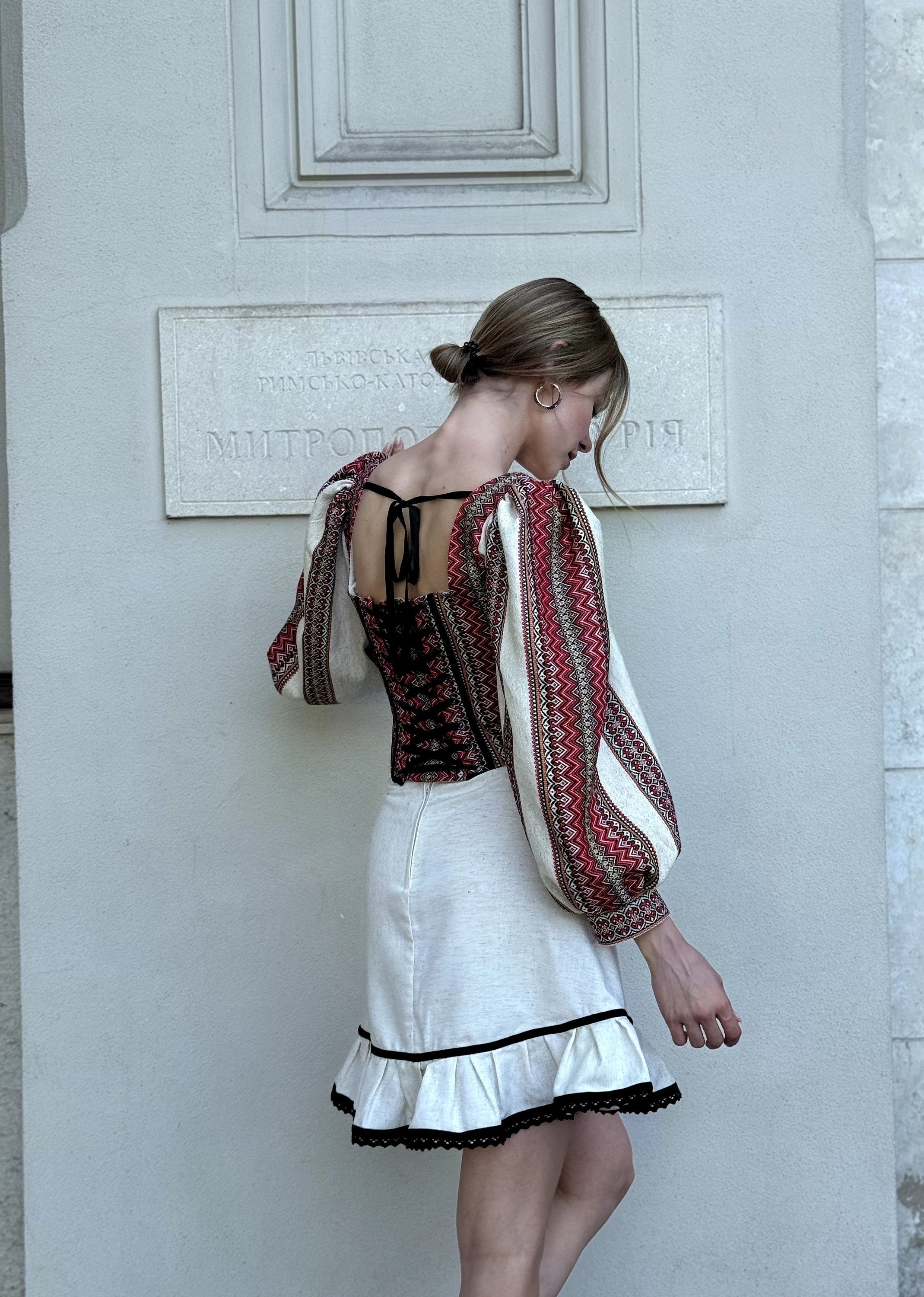 Ukraine corset top, corset with long sleeves, ukrainian custom made corset top, etno corset top, Victorian corset