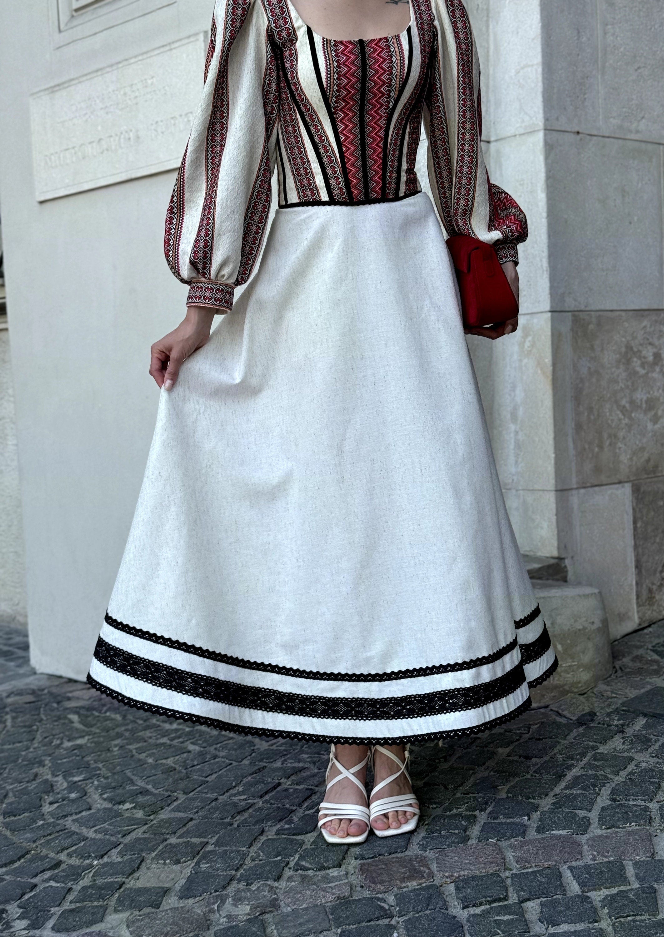 Long skirt, linen skirt with linen, Ukrainian long etno skirt