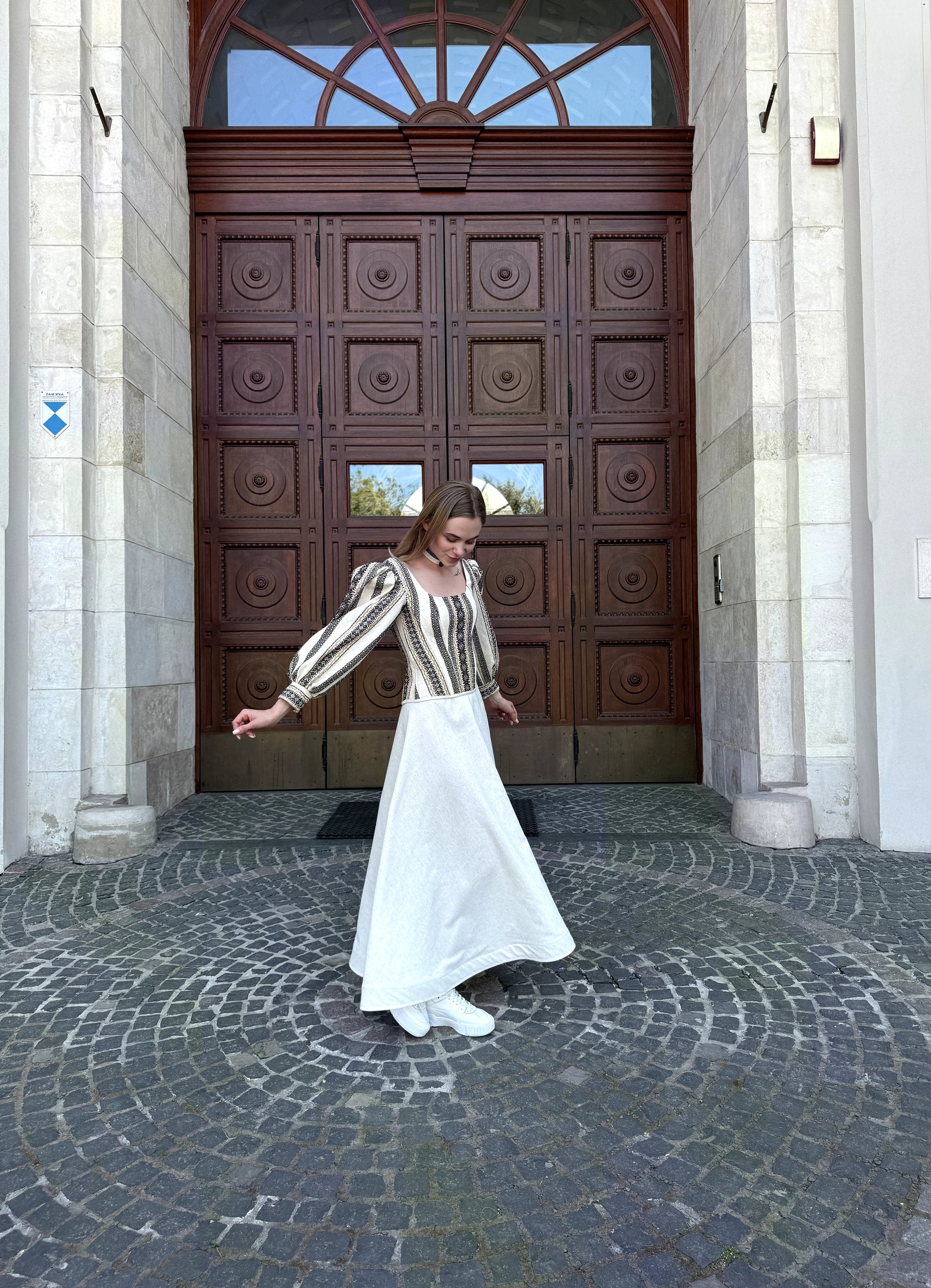 Long skirt, linen skirt with linen, Ukrainian long etno skirt