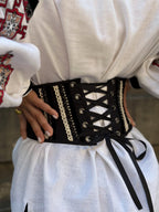 Underbust corset belt lace cover, linen white custom made corset waist, bride corset belt