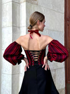 Corset top Ukraine detachable sleeves, black and red hand made corset top