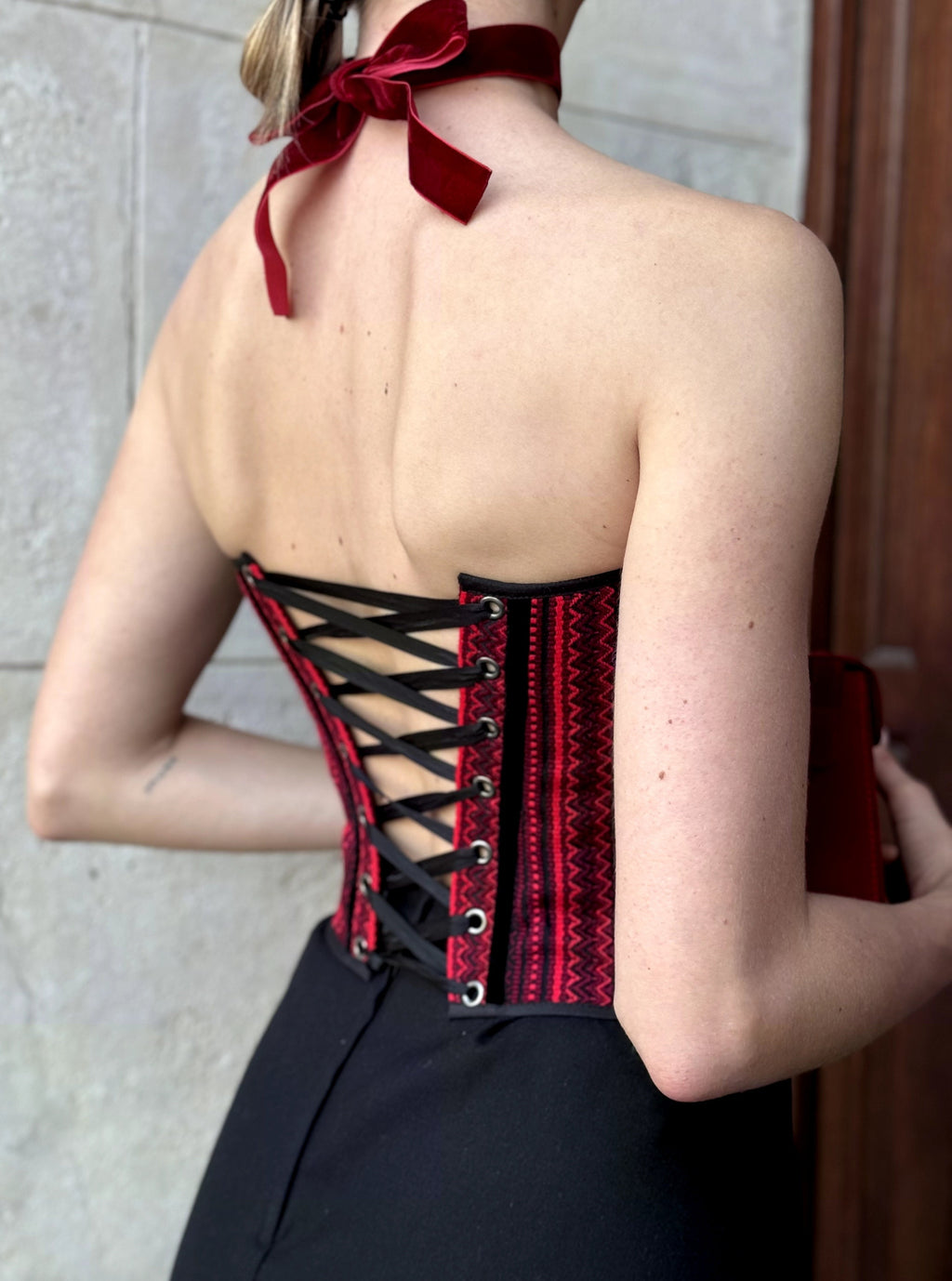 Corset top Ukraine detachable sleeves, black and red hand made corset top