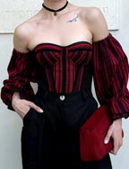 Corset top Ukraine detachable sleeves, black and red hand made corset top