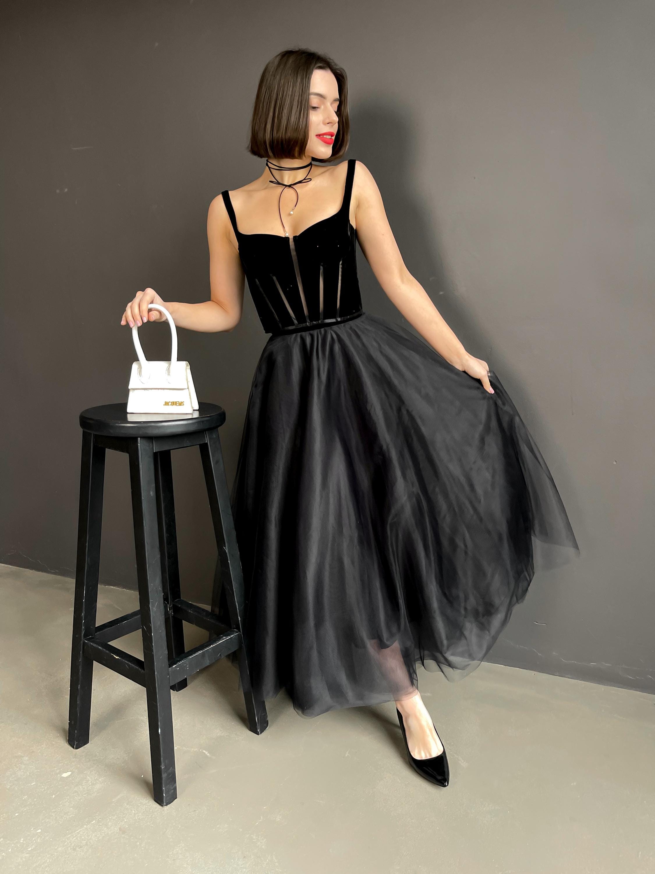 Long tulle skirt, black midi tulle skirt, lush skirt for event