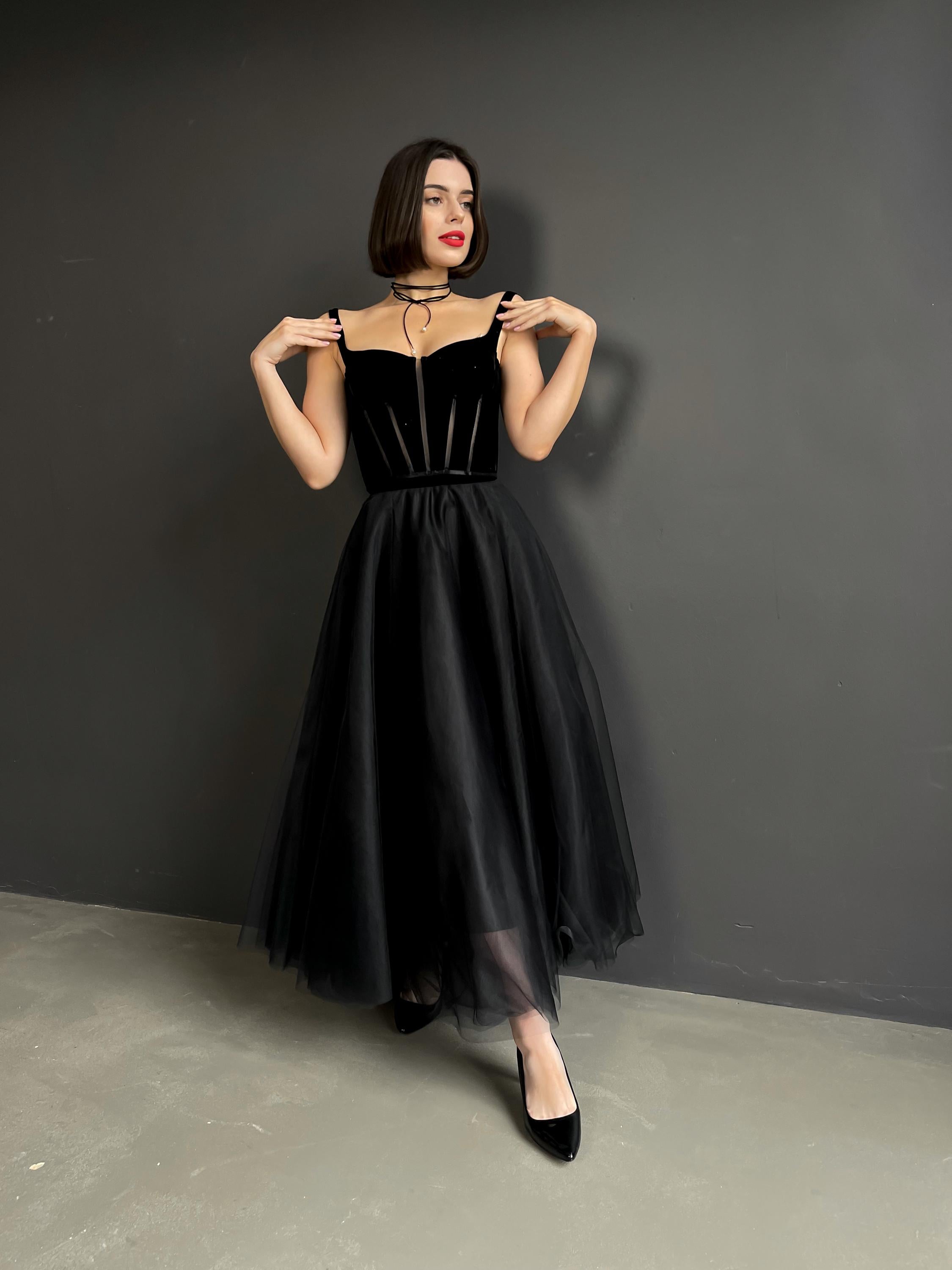 Long tulle skirt, black midi tulle skirt, lush skirt for event