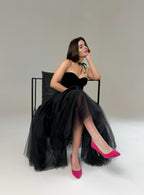 Long tulle skirt, black midi tulle skirt, lush skirt for event