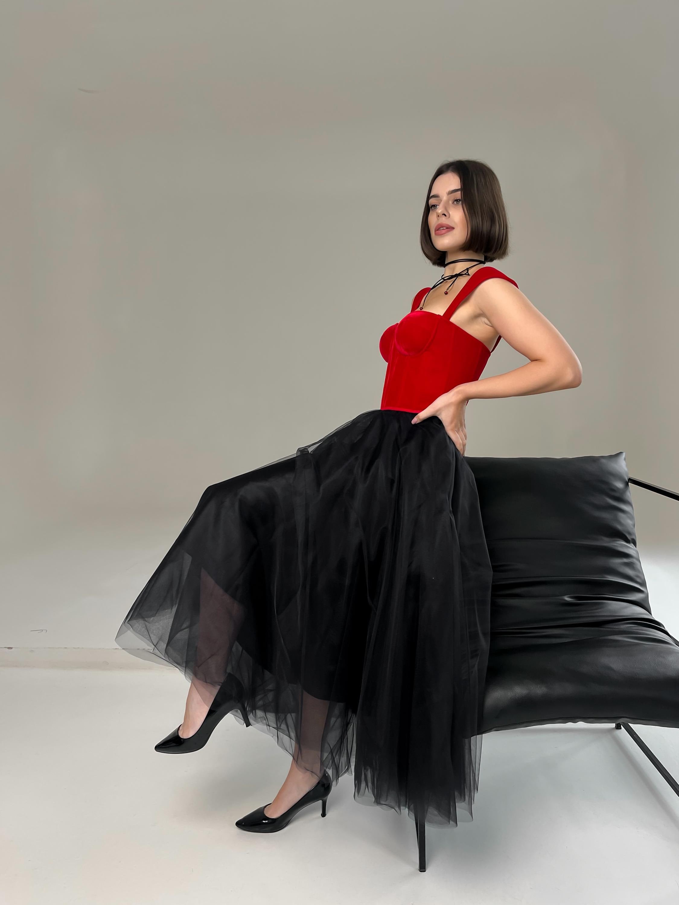 Long tulle skirt, black midi tulle skirt, lush skirt for event