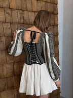 Corset top, beige corset with long sleeves, ukrainian custom made corset top, etno corset top, Victorian corset