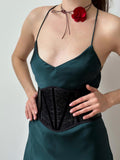 Faux leather corset belt embroidered, underbust corset, plus size custom made corset top, black renaissance corset for dress