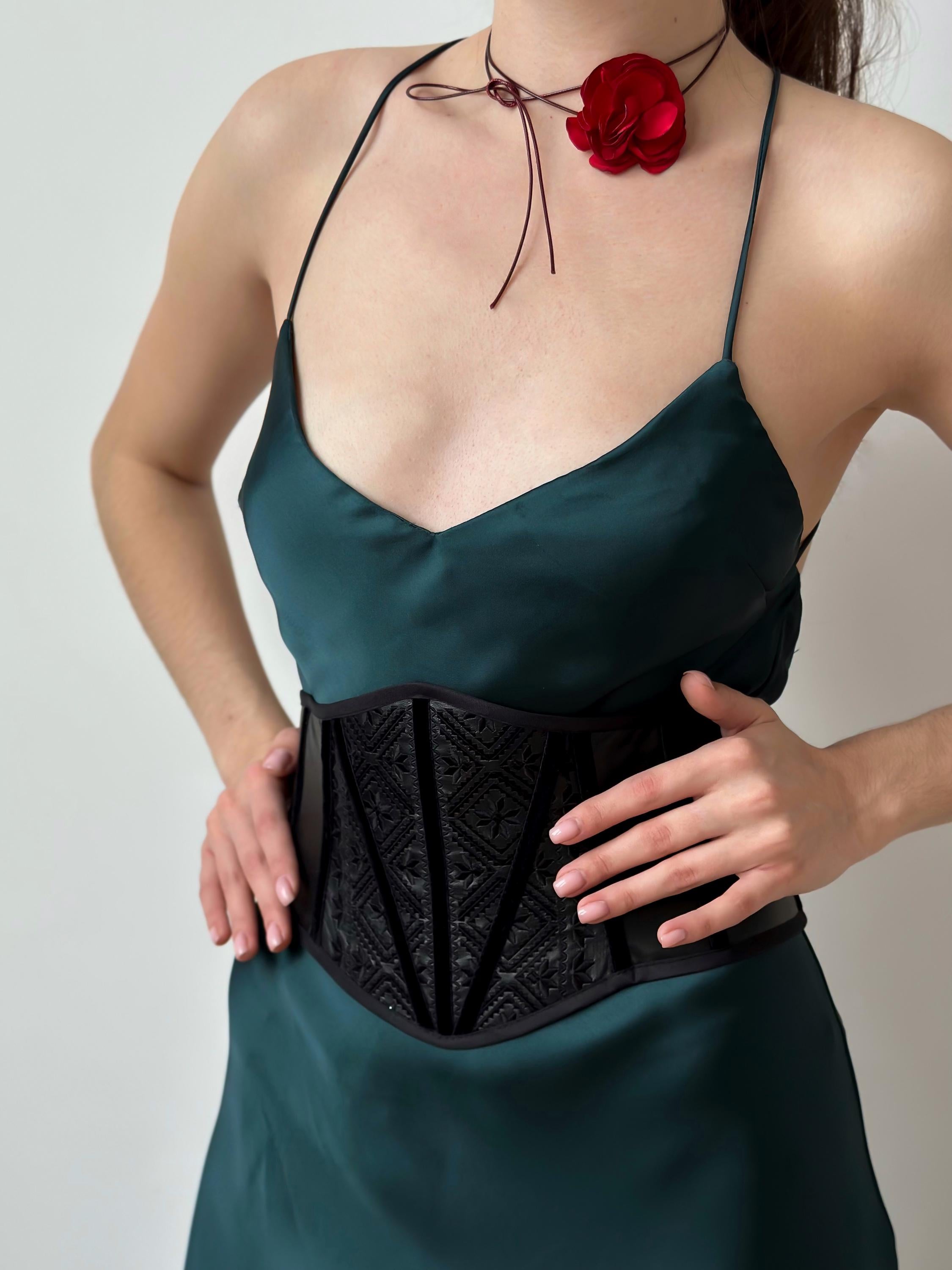 Faux leather corset belt embroidered, underbust corset, plus size custom made corset top, black renaissance corset for dress