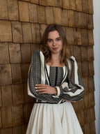 Corset top, beige corset with long sleeves, ukrainian custom made corset top, etno corset top, Victorian corset