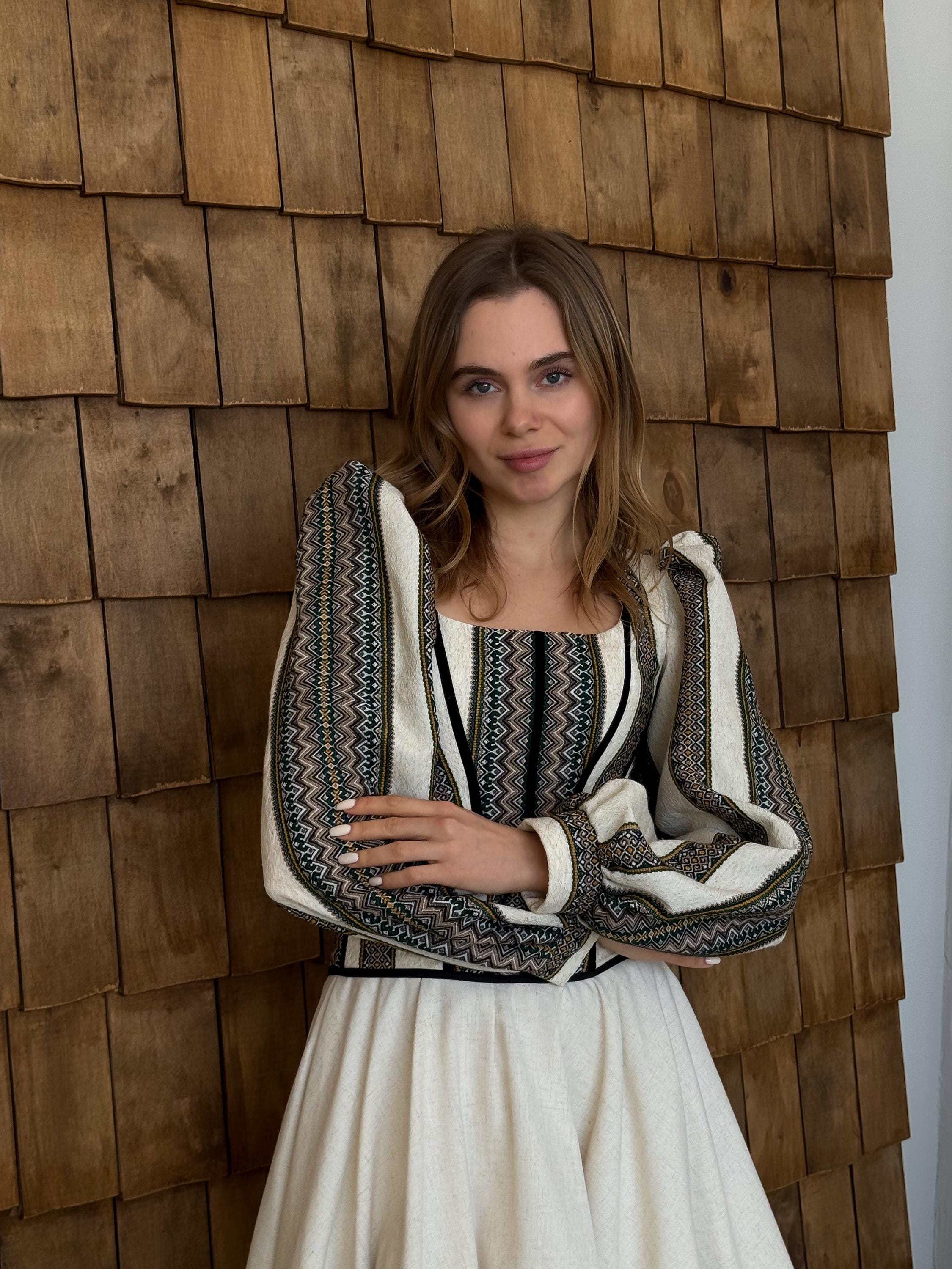 Corset top, beige corset with long sleeves, ukrainian custom made corset top, etno corset top, Victorian corset