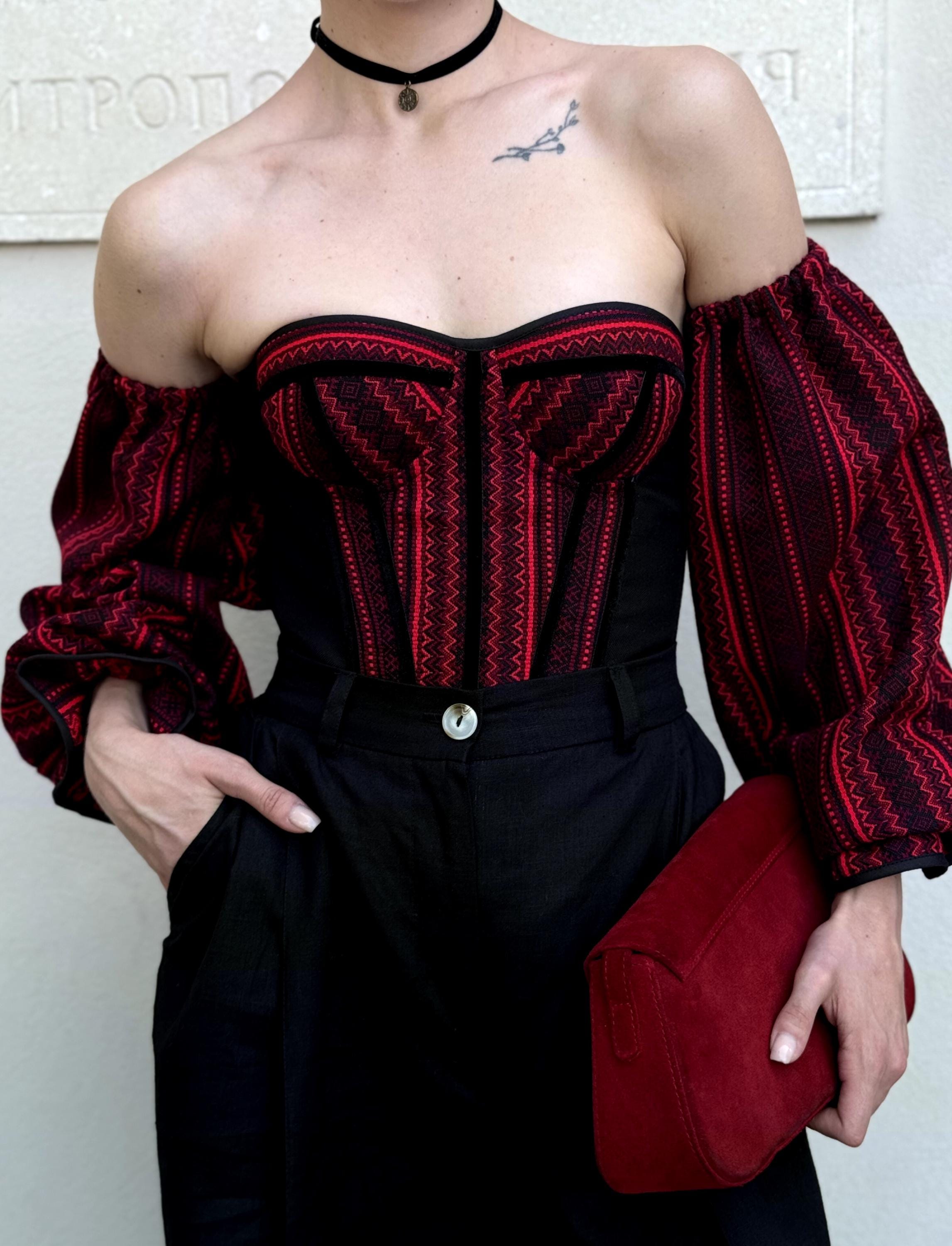 Corset top Ukraine, hand made corset top, corset with long detachable sleeves