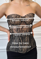 a woman wearing a corset with measurements on it