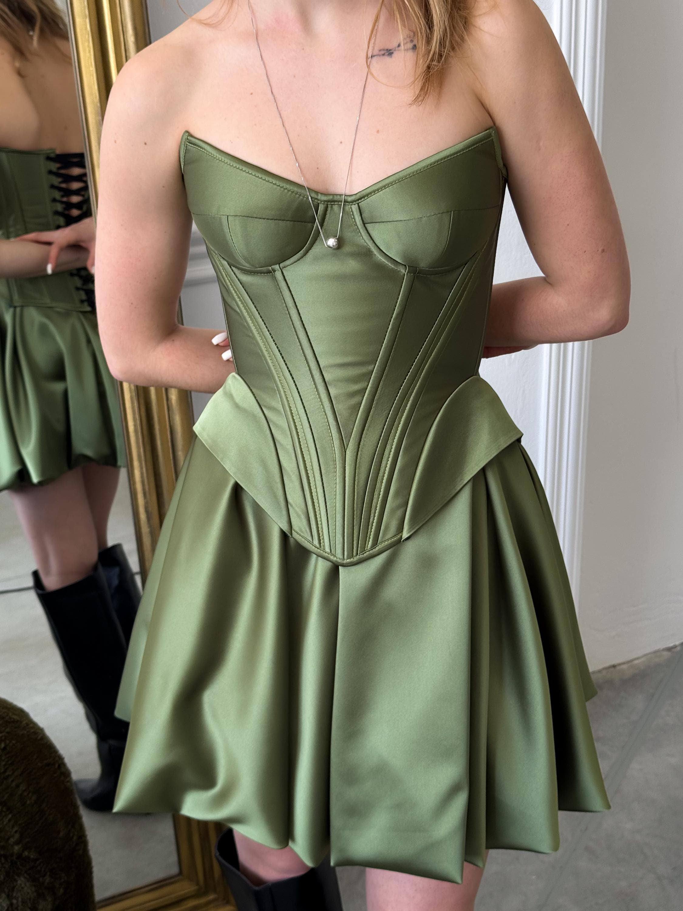 Ivory Satin Corset with Sequin Skirt, Bridal Two Piece Set, Cocktail Party Outfit, Elegant Rehearsal Dinner Dress for Bride