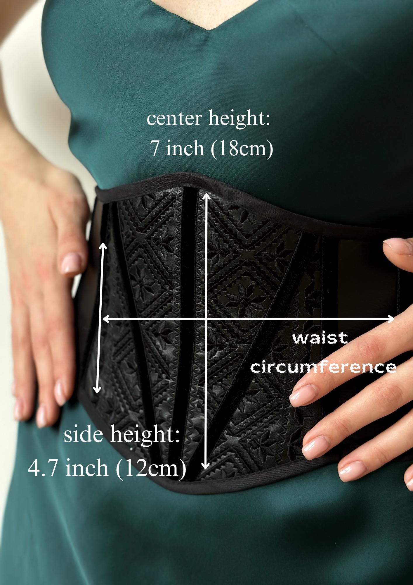 Faux leather corset belt embroidered, underbust corset, plus size custom made corset top, black renaissance corset for dress