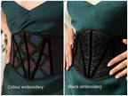 Faux leather corset belt embroidered, underbust corset, plus size custom made corset top, black renaissance corset for dress