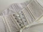 Underbust corset belt lace cover, linen white custom made corset waist, bride corset belt