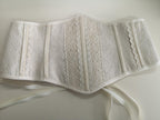 Underbust corset belt lace cover, linen white custom made corset waist, bride corset belt