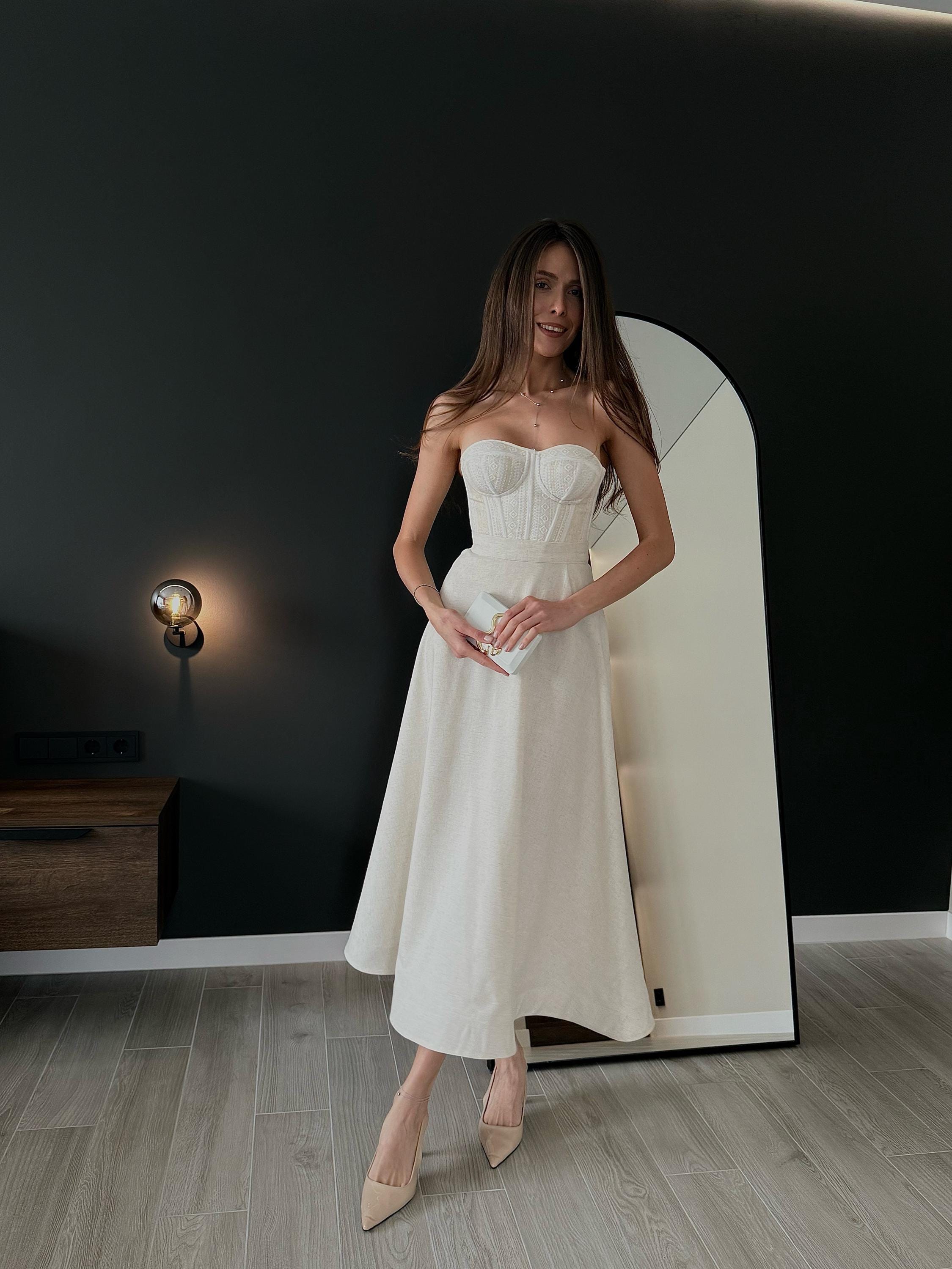 Corset wedding dress, wedding gown ivory corset, custom wedding guest dress
