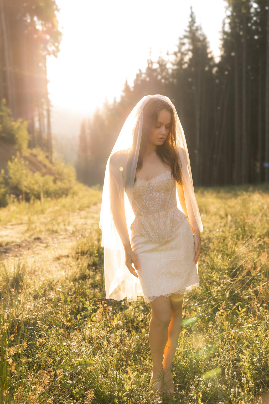 Wedding dress short, mini elopement engagement and civil corset lace covered wedding dress