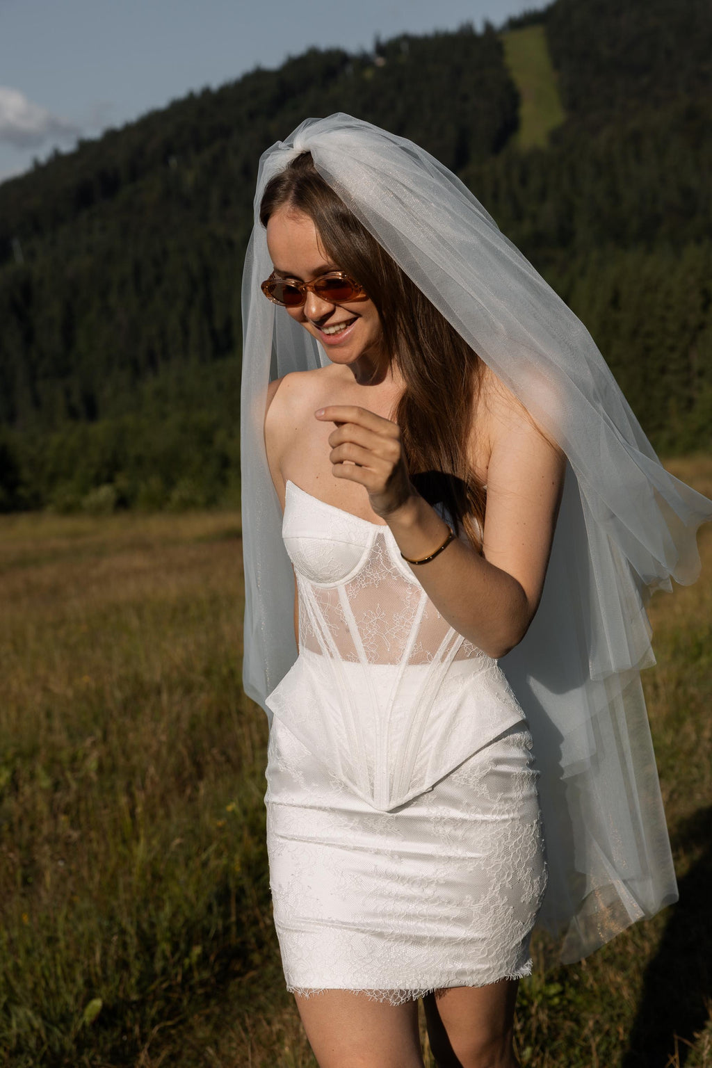 Wedding dress short, mini elopement engagement and civil corset lace covered wedding dress