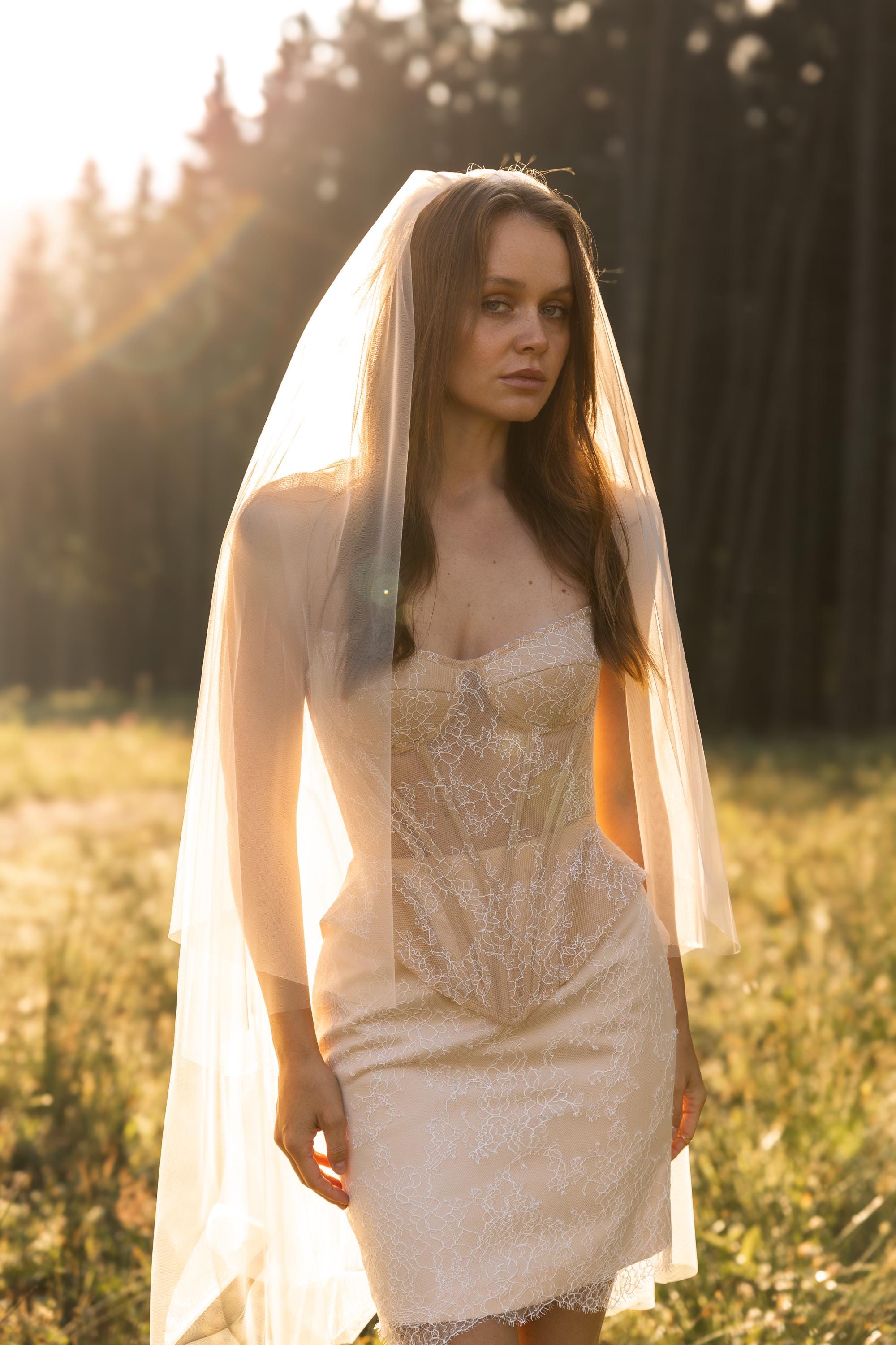 Wedding dress short, mini elopement engagement and civil corset lace covered wedding dress