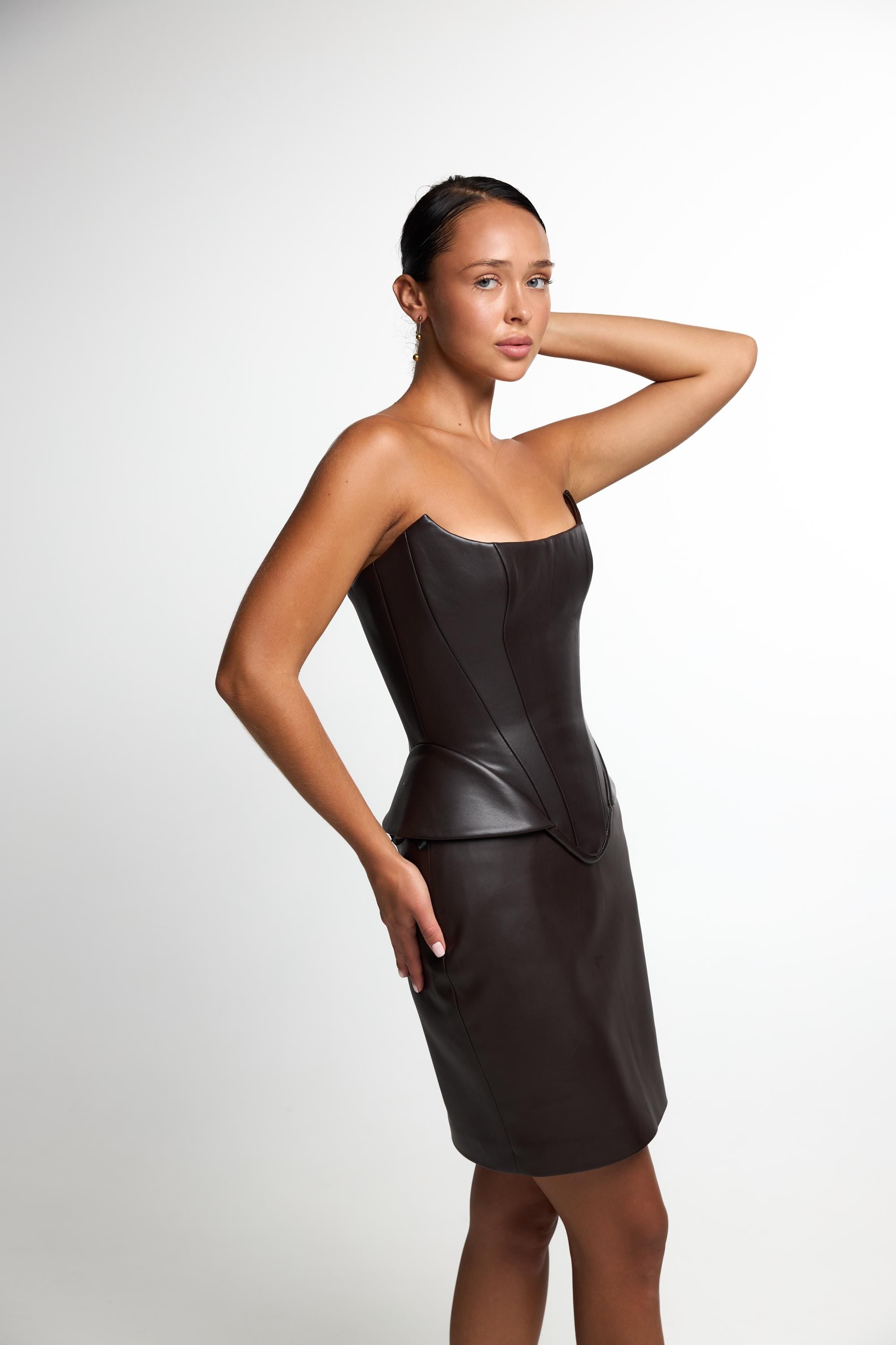 Faux leather corset dress, beautiful Bachelorette Wedding guest dress, Prom dress, and festival outfits, sleeveless black corset dress!
