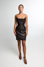 Faux leather corset dress, beautiful Bachelorette Wedding guest dress, Prom dress, and festival outfits, sleeveless black corset dress!