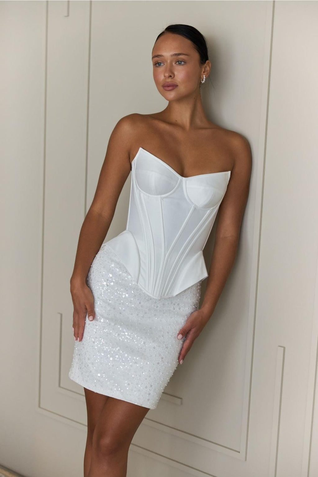 Wedding dress, sequins mini elopement engagement and civil corset wedding dress