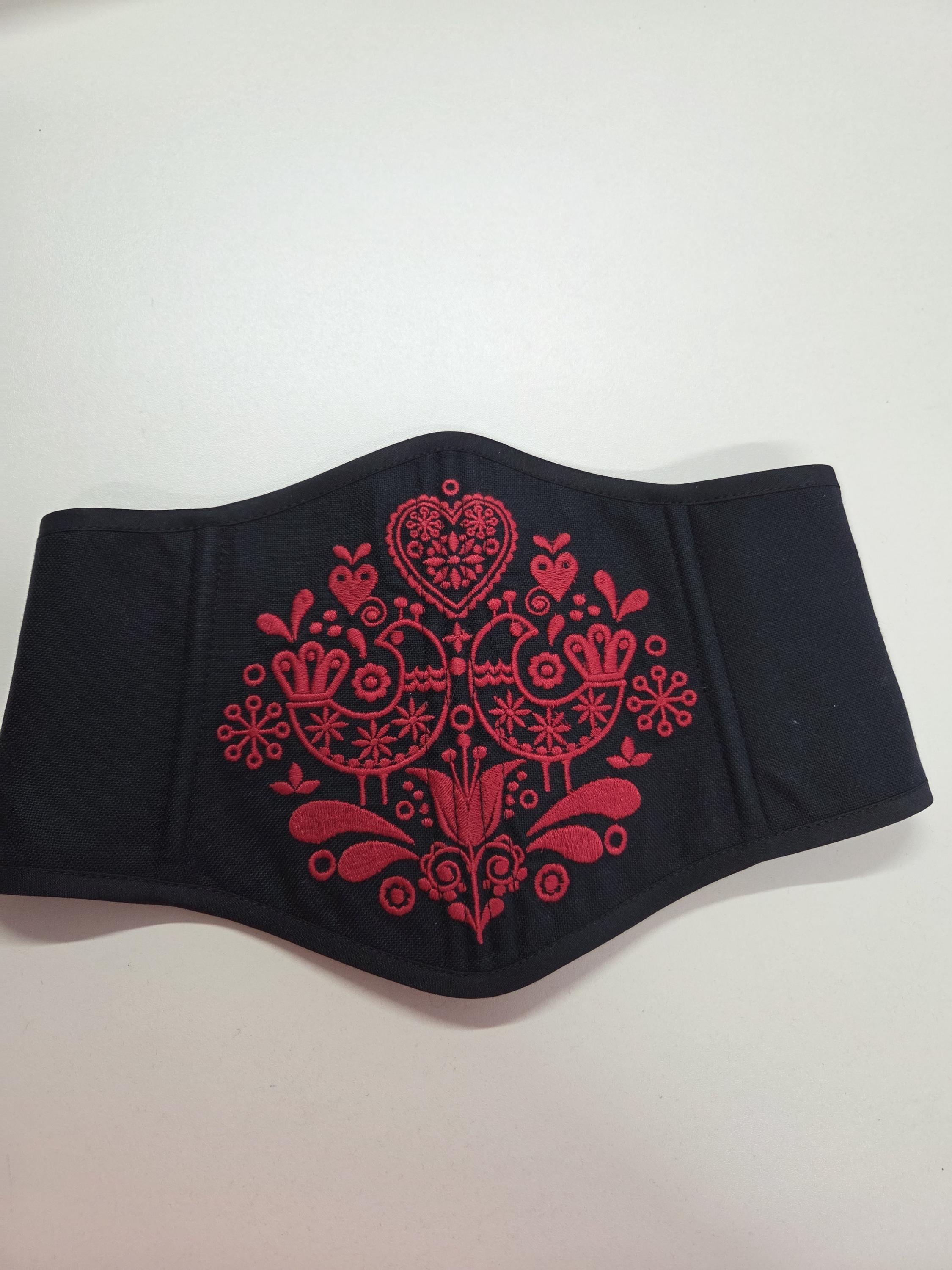 Black reverse corset, custom renaissance corset, Victorian corset top, plus size underbust corset belt with embroidery