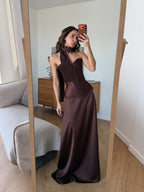 Black Tie Wedding Guest Dress, Black Corset and Floor Length Skirt Set, Formal Evening Gown, Prom Two Piece Dress, Elegant Gothic Outfit