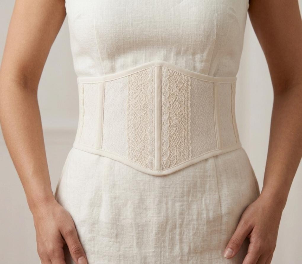 Lace Corset Belt, Ivory Waist Cincher, Underbust Corset Lace Up, Renaissance Corset Underbust, Bridal Corset Belt, Cottagecore Belt