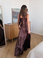 Wedding Guest Outfit, corset top and skirt set, Bachelorette Party Outfit, Satin Maxi Skirt and Bustier Top Set, Prom Two Piece Dress